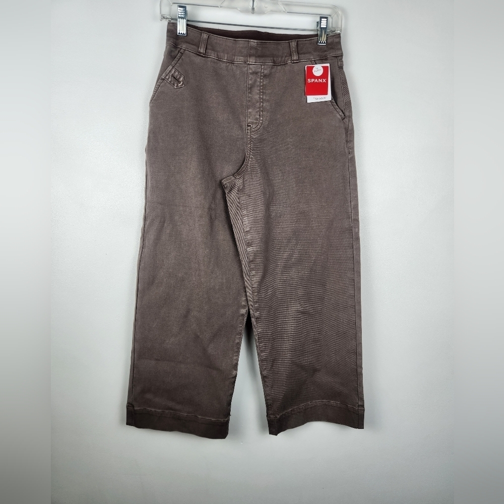 SPANX Stretch Twill Cropped Wide Leg Pants - Smoke M Petite